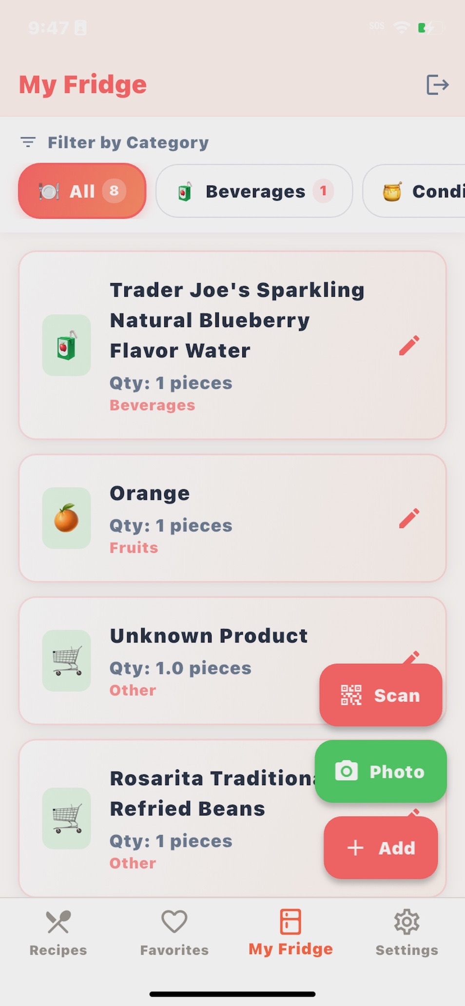 Add items from your fridge.